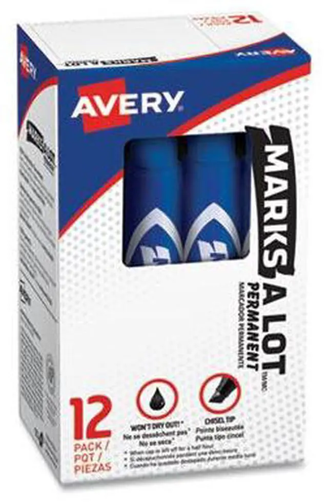 Alt view image 5 of 15 - Avery Marks-A-Lot Regular Desk-Style Permanent Marker Chisel Tip Blue Dozen