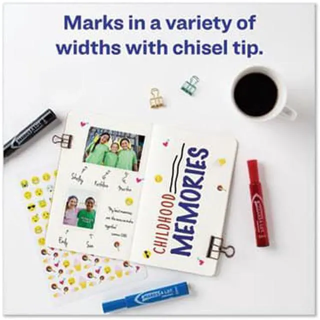 Alt view image 9 of 17 - Marks-A-Lot Regular Desk Style Permanent Marker Chisel Tip Assorted 4/Set 07905