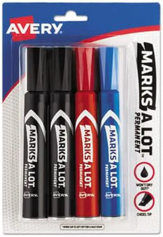 Alt view image 7 of 17 - Marks-A-Lot Regular Desk Style Permanent Marker Chisel Tip Assorted 4/Set 07905