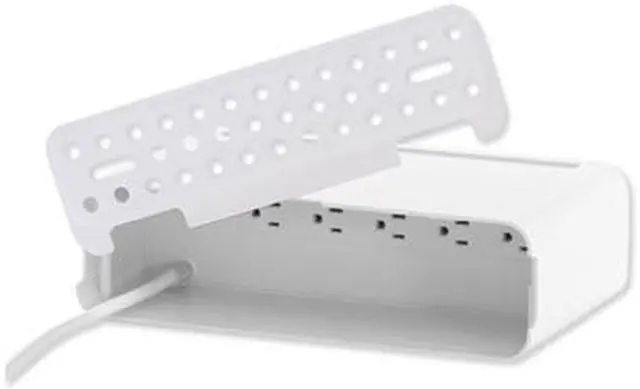 Alt view image 9 of 13 - Kantek PowerCentral Cable Management/Power Hub/Surge Protector/Monitor-Tablet Stand, Connect 5 Power Cords and 3 USB Ports, 11.8-Inch Wide x 6.7-Inch Deep x 3.5-Inch High, White/Black (CM1100)