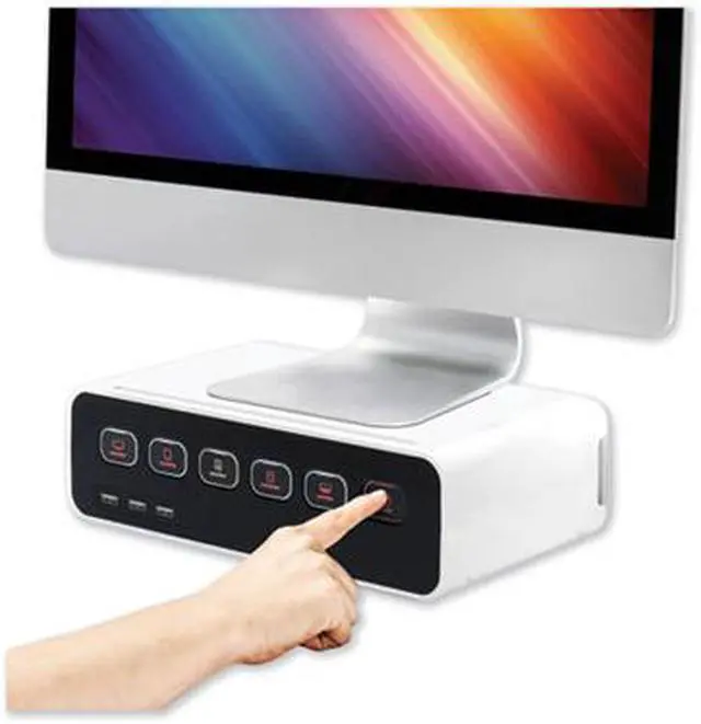Alt view image 7 of 13 - Kantek PowerCentral Cable Management/Power Hub/Surge Protector/Monitor-Tablet Stand, Connect 5 Power Cords and 3 USB Ports, 11.8-Inch Wide x 6.7-Inch Deep x 3.5-Inch High, White/Black (CM1100)