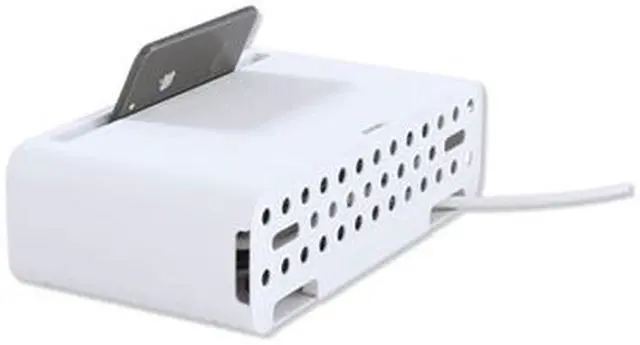 Alt view image 8 of 13 - Kantek PowerCentral Cable Management/Power Hub/Surge Protector/Monitor-Tablet Stand, Connect 5 Power Cords and 3 USB Ports, 11.8-Inch Wide x 6.7-Inch Deep x 3.5-Inch High, White/Black (CM1100)