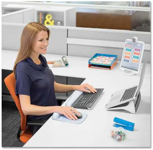 Alt view image 13 of 20 - Fellowes 9549801 PlushTouch Keyboard Wrist Rest with Microban - Gray Lattice