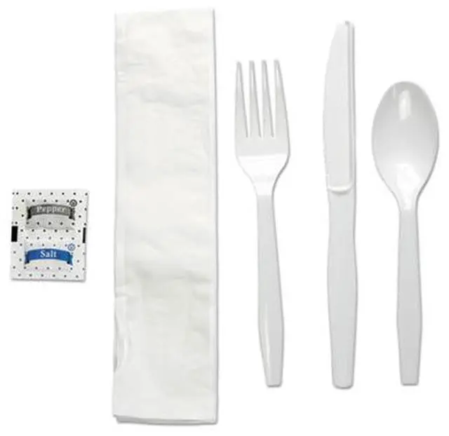 Alt view image 4 of 4 - Boardwalk FKTNSMWPSWH Six-Piece Cutlery Kit, Condiment / Fork / Knife / Napkin / Teaspoon, White, 250 / Carton