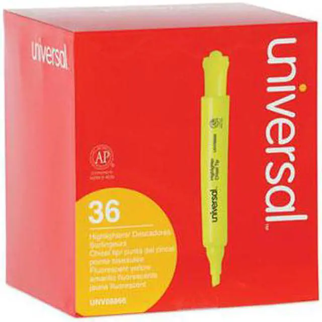 Alt view image 6 of 19 - Universal Desk Highlighter Chisel Tip Fluorescent Yellow 36/Pack 08866