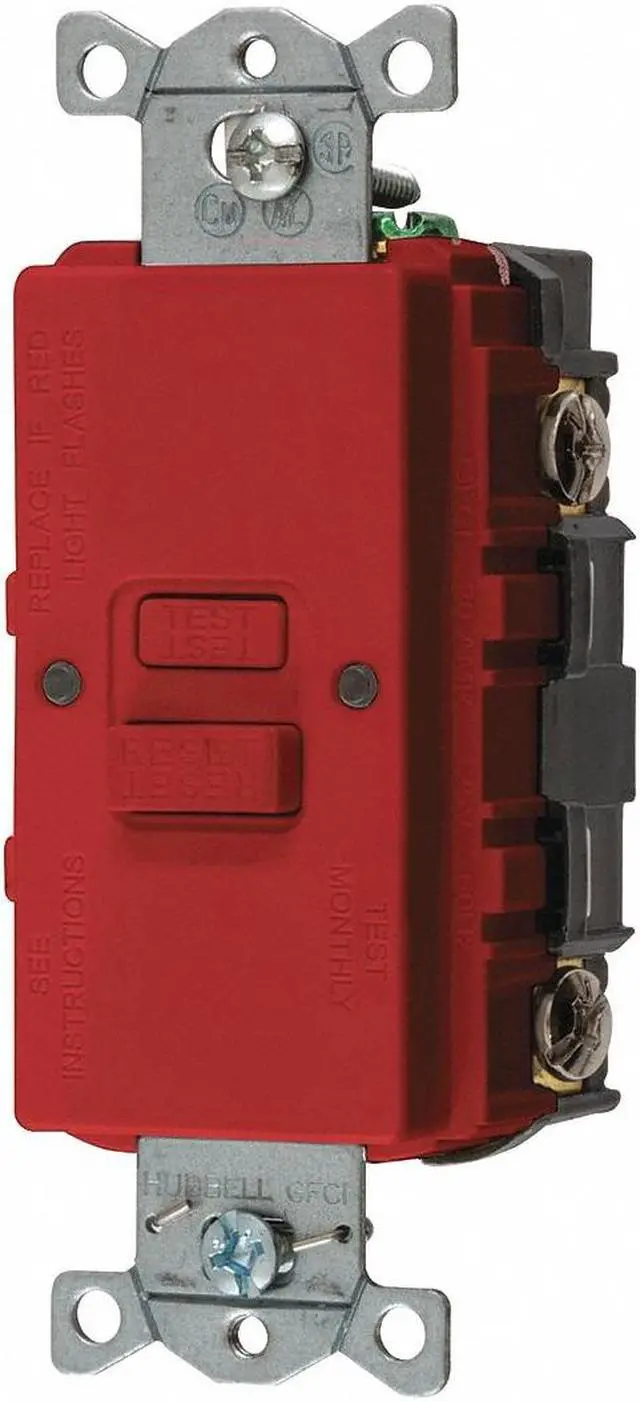 Alt view image 2 of 2 - HUBBELL WIRING DEVICE-KELLEMS GFBFST20R GFCI Receptacle, 20A, 125VAC, 5-20R, Red