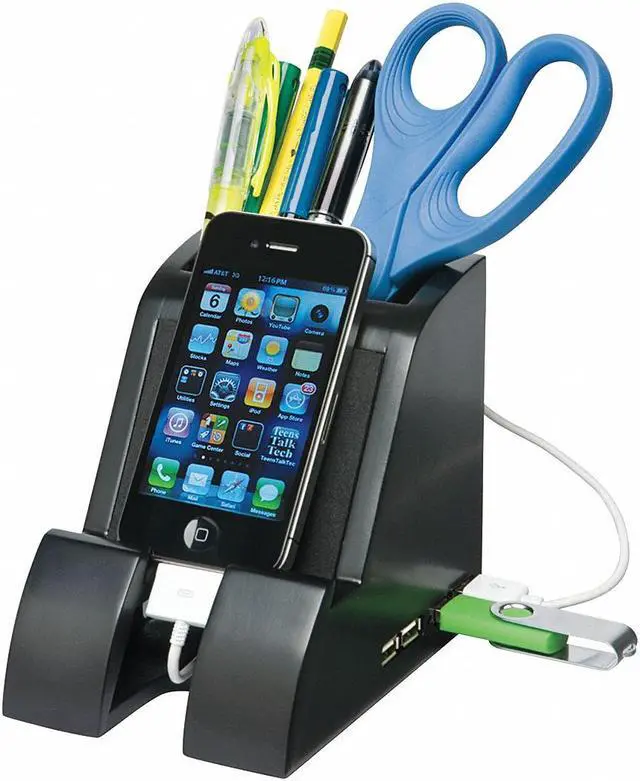 Alt view image 8 of 20 - Victor Smart Charge Pencil Cup with USB Charging Hub Black PH600