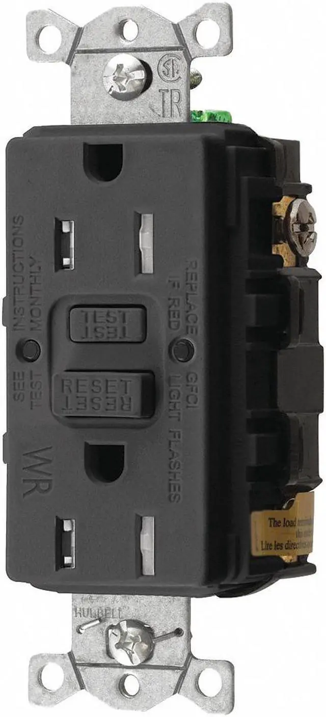 Alt view image 2 of 2 - HUBBELL WIRING DEVICE-KELLEMS GFRTW15BLK GFCI Receptacle, 15A, 125VAC, 5-15R,