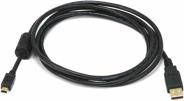 Main image of Monoprice USB 2.0 Cable - 3 Feet - Black | USB Type-A Male to USB Mini Type-B 5-Pin, 28/24AWG, Gold Plated For Digital Camera, Cell Phones, PDAs, MP3 Players, Dash Cam