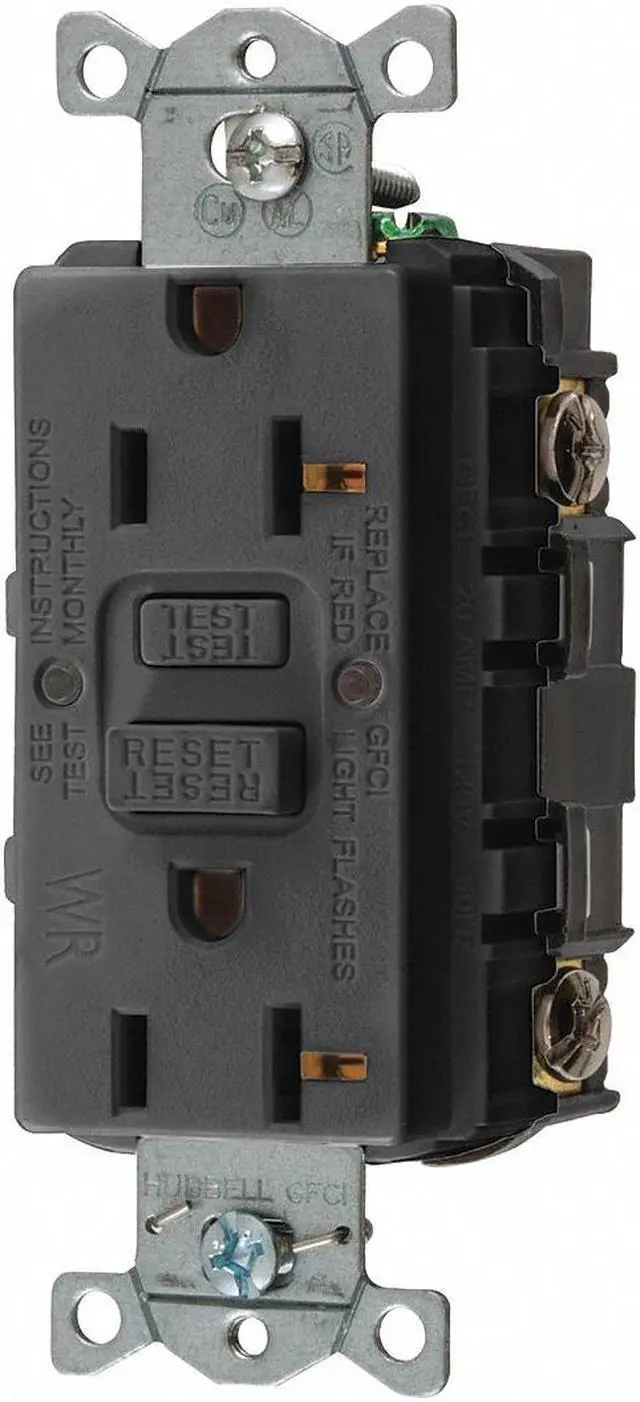 Main image of HUBBELL WIRING DEVICE-KELLEMS GFRWR20BLK GFCI Rceptcle, Commer., Blk, 20A, 1 HP