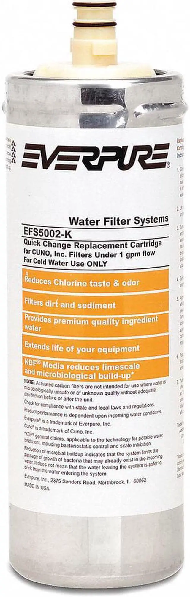 Alt view image 2 of 2 - EVERPURE EV975111-75 Quick Connect Filter, 1 gpm, 5 Micron, 4" O.D., 10 1/2 in H