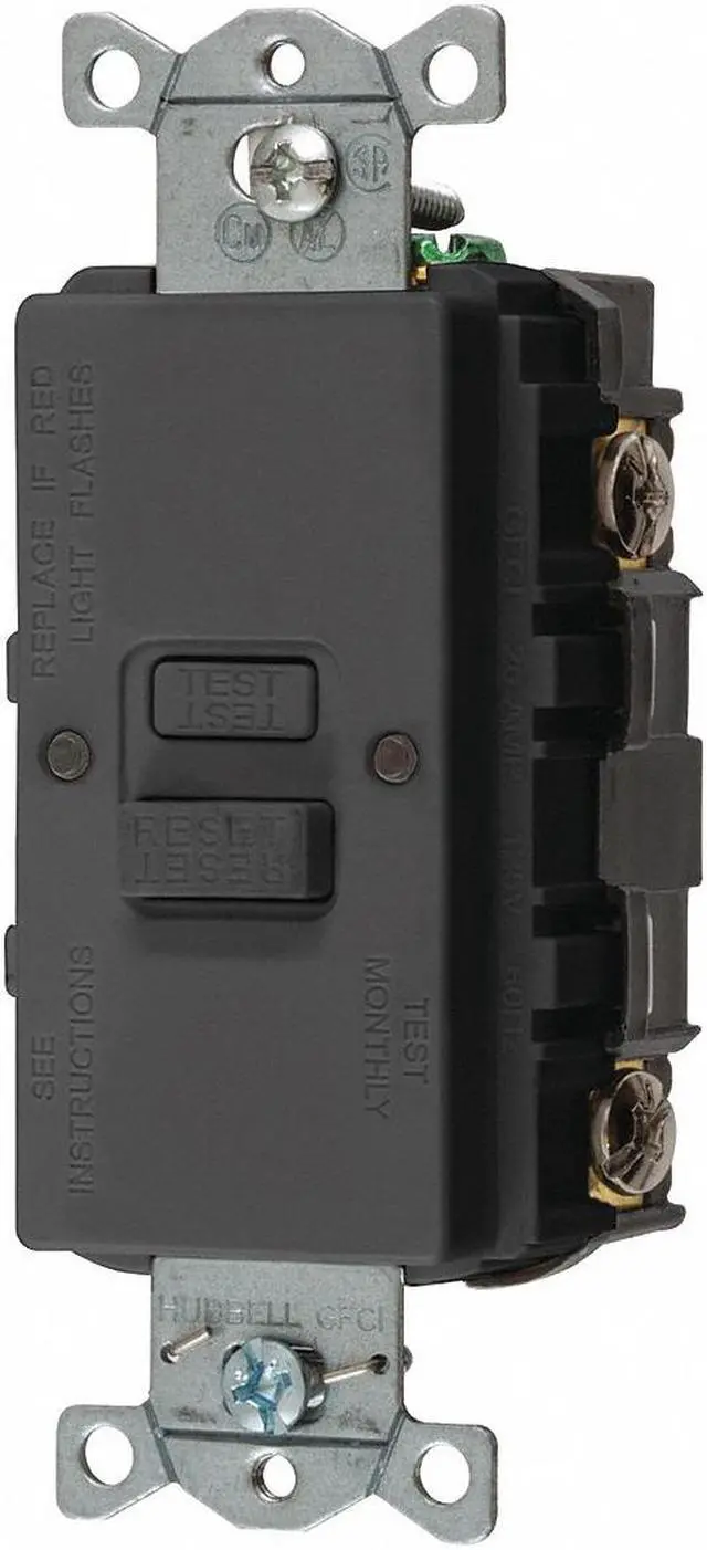 Main image of HUBBELL WIRING DEVICE-KELLEMS GFBFST20BK GFCI Receptacle, 20A, 125VAC, 5-20R,