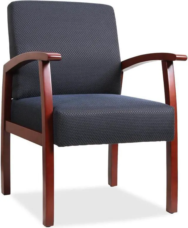 Alt view image 2 of 7 - Lorell Guest Chairs 24"x25"x35-1/2" Midnight Blue/Cherry frame 68553