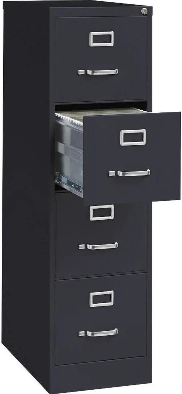 Alt view image 4 of 12 - Lorell 4-Drawer Vertical File w/ Lock 15"x25"x52" Black 60650
