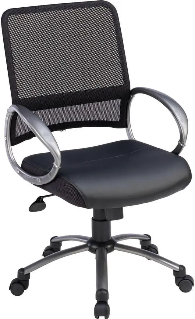 Alt view image 2 of 10 - Lorell Mesh Back Task Chair Leather Seat 25"x25"x42" Black 69518