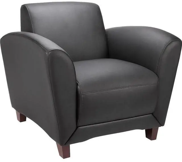 Alt view image 2 of 8 - Lorell Reception Chair Bonded 36"x34-1/2"x31-1/4" Black Leather 68952