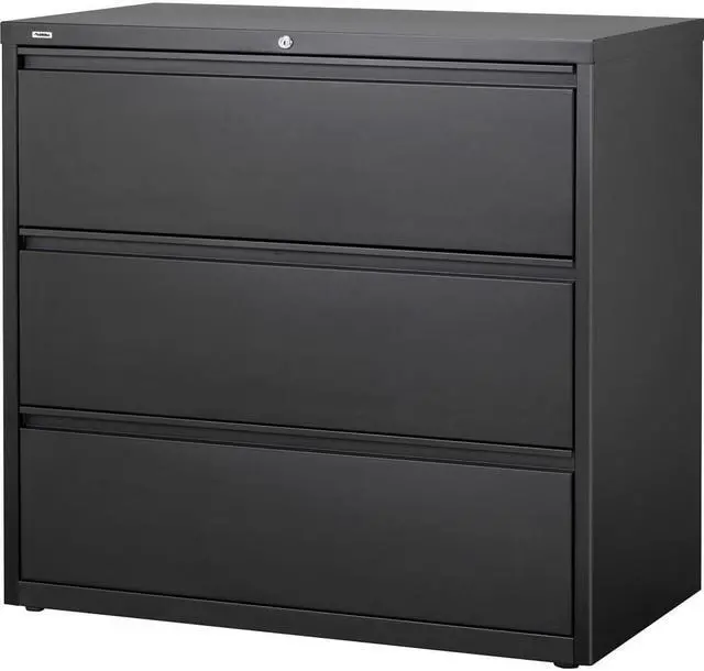 Alt view image 6 of 11 - Lorell 3-Drawer Black Lateral Files - 42" x 18.6" x 40.3" - 3 x Drawer(s) for File - Letter, Legal, A4 - Lateral - Locki