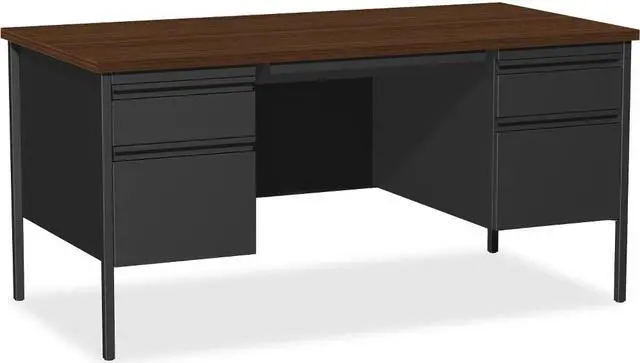 Alt view image 3 of 14 - Lorell Double Pedestal Desk 60"x30"x29-1/2" Black Walnut 60927