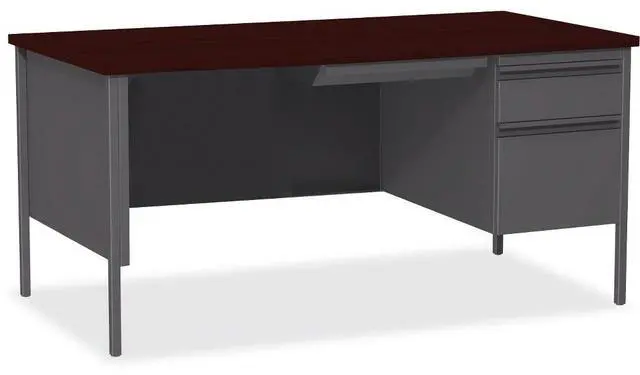 Alt view image 3 of 16 - Lorell Right Pedestal Desk RH 66"x30"x29-1/2" Mahogany 60916