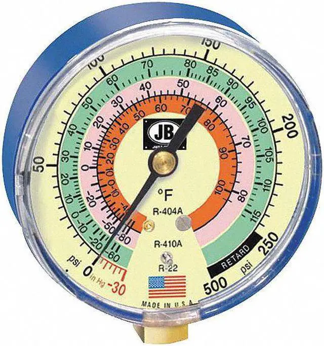 Alt view image 2 of 2 - JB INDUSTRIES M2-820 Gauge,3-1/8 In Dia,Low Side,Blue,500 psi