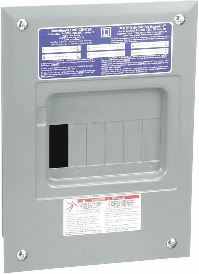 Main image of SQUARE D HOM612L100F Load Center, 6 Spaces, 100A Amps, 120/240V AC