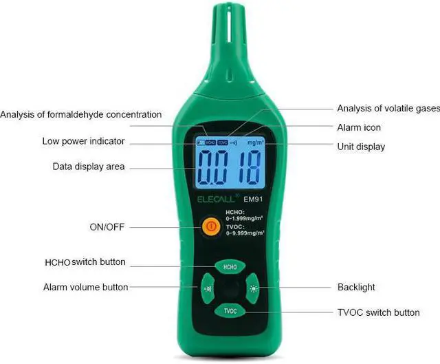 Alt view image 6 of 7 - ELECALL EM91 Digital Smart Formaldehyde Gas Detector Gas Meter Formaldehyde Tester Sensor HCHO TVOC Meter Air Analyzers