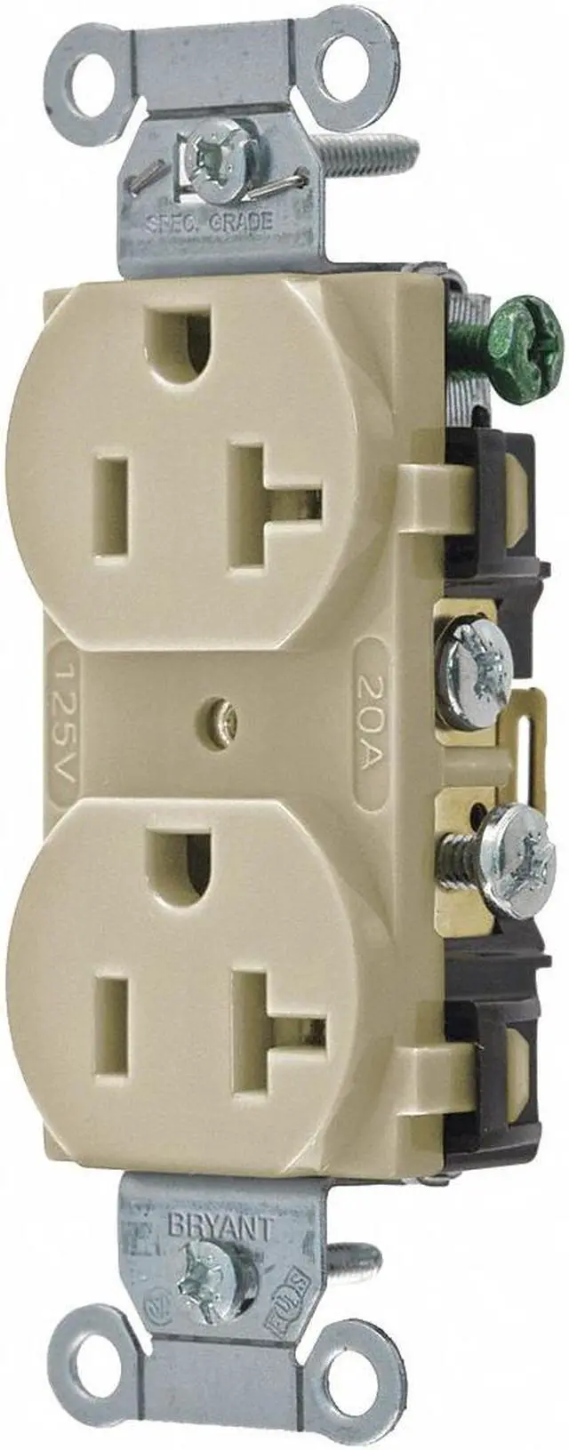 Alt view image 2 of 2 - BRYANT CRS20I Straight Blade Receptacle, 5-20R, 20 A, 125V AC, 2 Pole, 3 Wire,