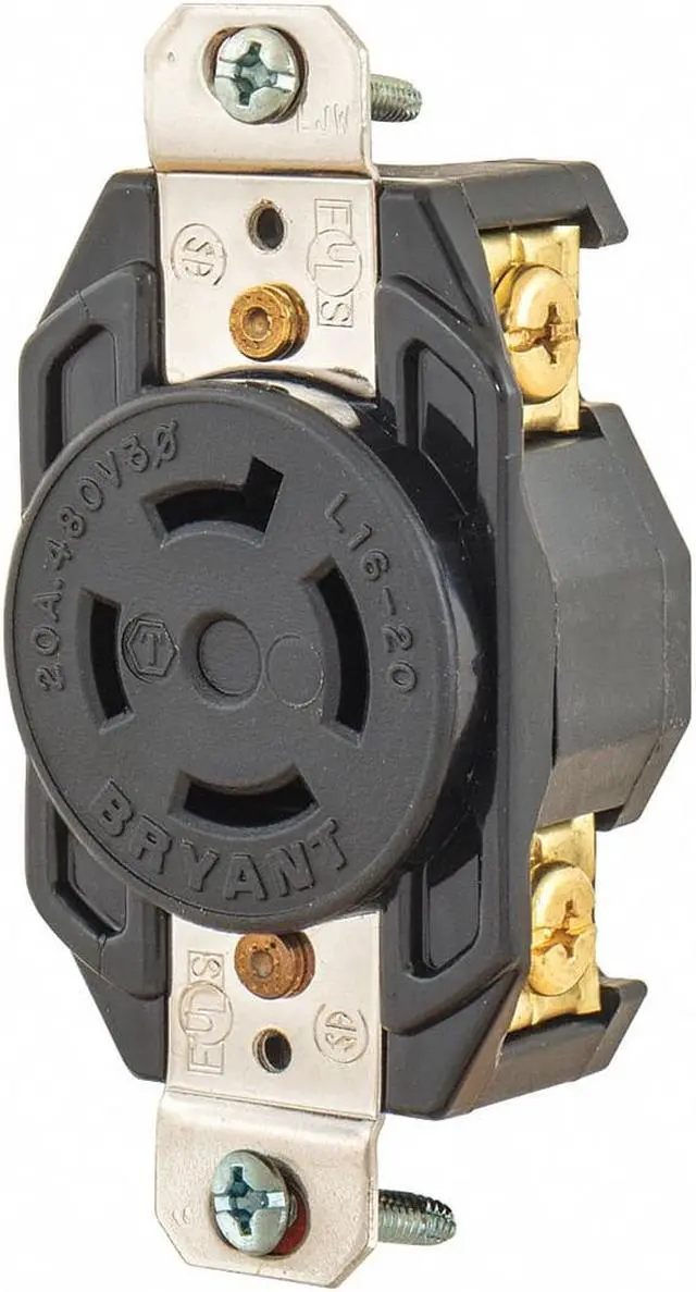 Main image of Black Locking Receptacle, 20 Amps, 480VAC Voltage, NEMA Configuration: L16-20R