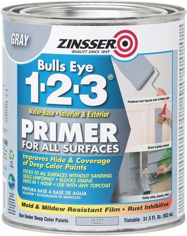 Main image of ZINSSER 286258 Primer, Water, 1 qt, Gray, Interior/Exterior