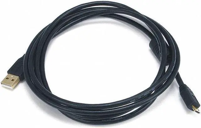 Alt view image 2 of 9 - Monoprice USB 2.0 Cable - 6 Feet - Black | USB Type-A Male to Micro Type-B 5-pin Male 28/24AWG Cable with Ferrite Core, Gold Plated