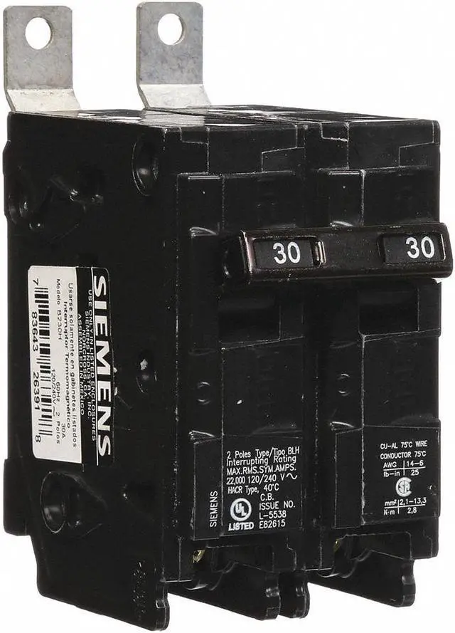 Main image of SIEMENS B230H Miniature Circuit Breaker, BL Series, 30A, 2 Pole, 120/240V AC,