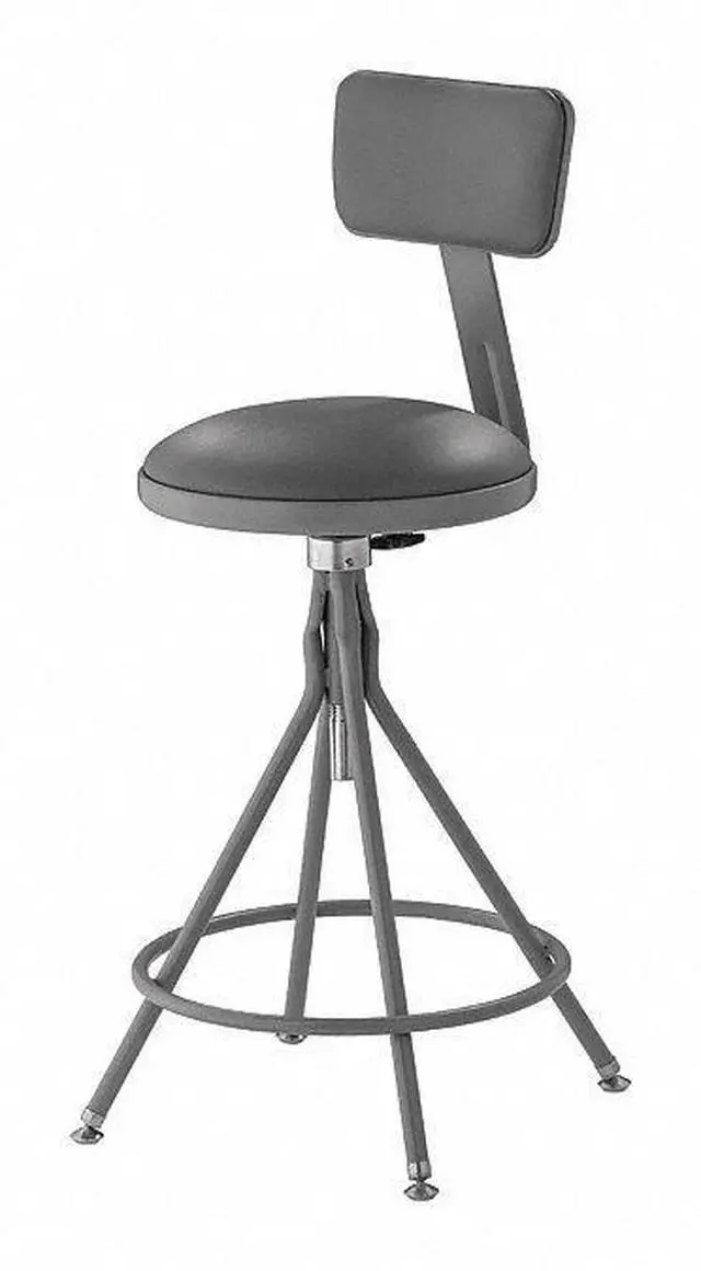 Alt view image 4 of 5 - NPS 6524HB 6500 Series Height Adjustable Heavy Duty Vinyl Swivel Stool with Backrest - Supports Up to 500 lb - 24" to 30" Seat Height - Gray