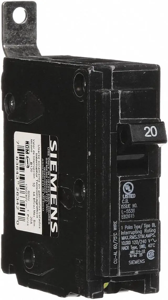 Alt view image 2 of 5 - SIEMENS B120 Miniature Circuit Breaker, BL Series, 20A, 1 Pole, 120/240V AC,