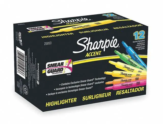 Alt view image 6 of 11 - SHARPIE 25053 Smear Guard Highlighter Set, Chisel Tip Fluorescent Colors PK12