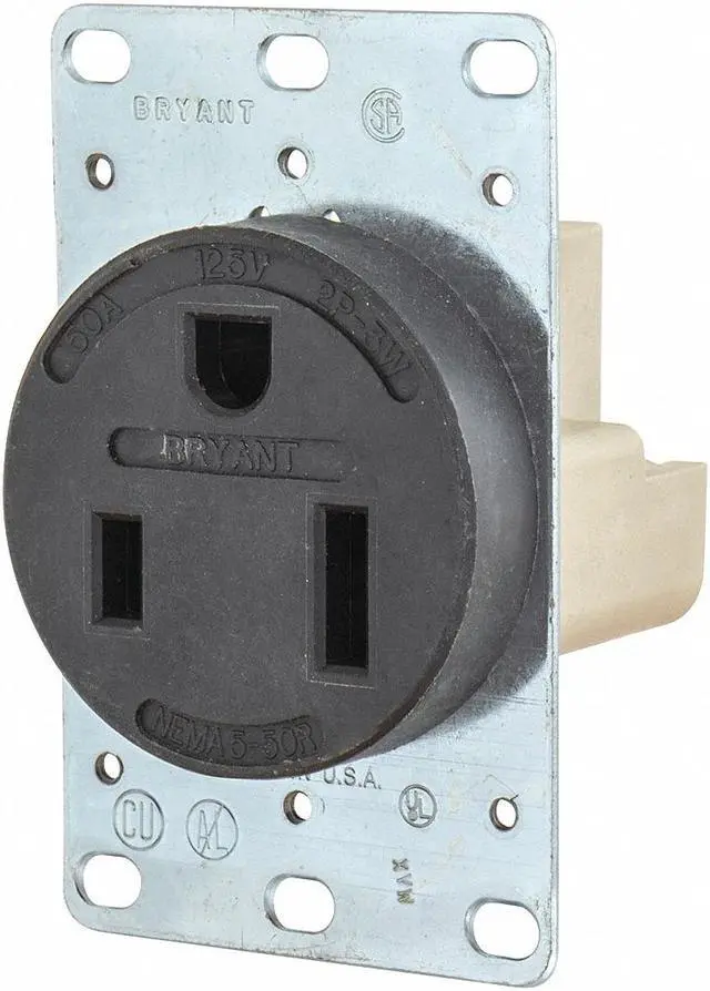 Main image of BRYANT 9550FR Straight Blade Receptacle, 5-50R, 50 A, 125V AC, 2 Pole, 3 Wire,