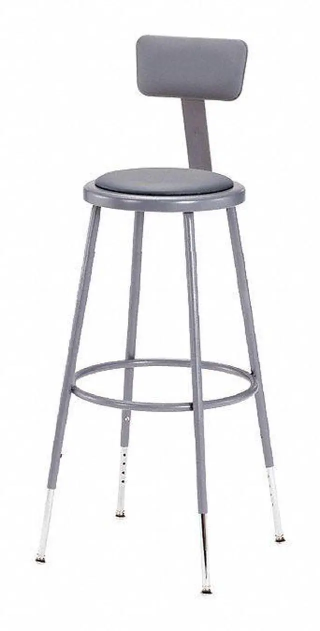 Alt view image 4 of 8 - NPS 6424HB 6400 Series Height Adjustable Heavy Duty Padded Stool with Backrest - Supports Up to 300 lb - 25" to 33" Seat Height - Gray