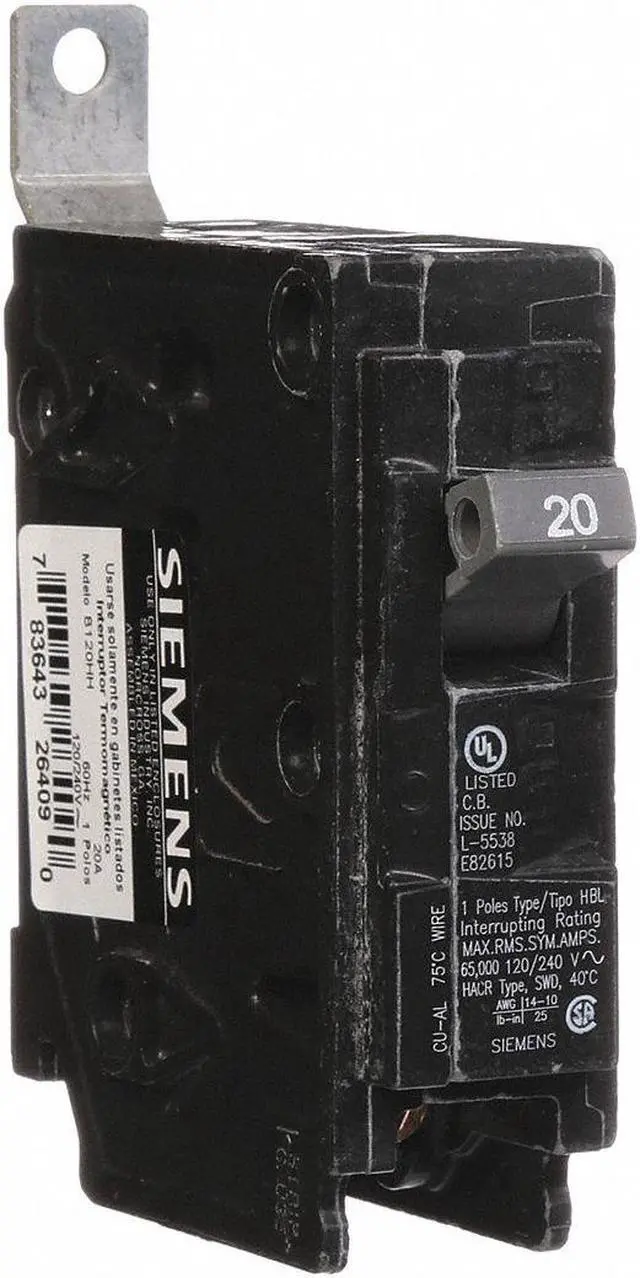 Main image of SIEMENS B120HH Miniature Circuit Breaker, BL Series, 20A, 1 Pole, 120/240V AC,