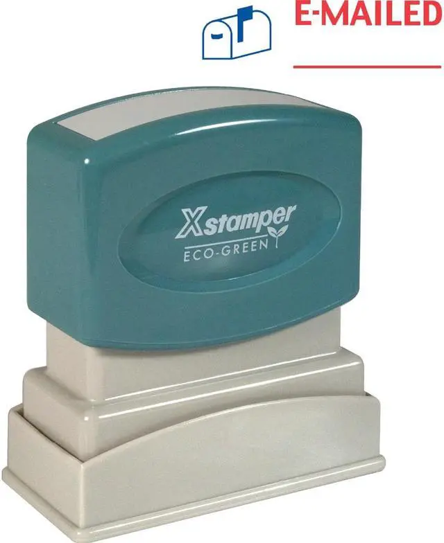 Alt view image 2 of 2 - Xstamper 2025 Two-Color Title Stamp, E-MAILED, Red/Blue