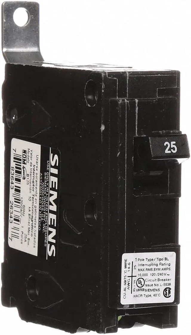 Main image of SIEMENS B125 Miniature Circuit Breaker, BL Series, 25A, 1 Pole, 120/240V AC,