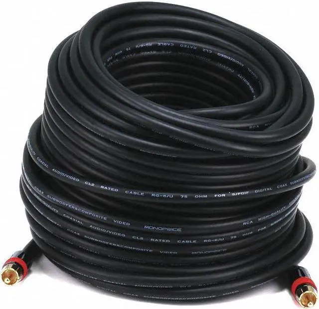 Main image of Monoprice Coaxial Audio/Video - 100 Feet - Black | RCA CL2 Rated RG6/U 75ohm (for S/PDIF, Digital Coax, Subwoofer & Composite Video