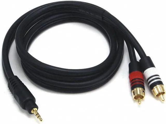 Main image of Monoprice 5597 3ft 3.5mm Stereo Male to 2RCA Male 22AWG Cable Cord Gold Plated