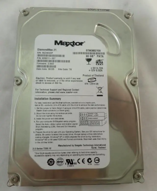 Alt view image 2 of 4 - Maxtor 80GB IDE 7200rpm 3.5in HDD ( 9DS011-327 STM380215A    Maxtor )