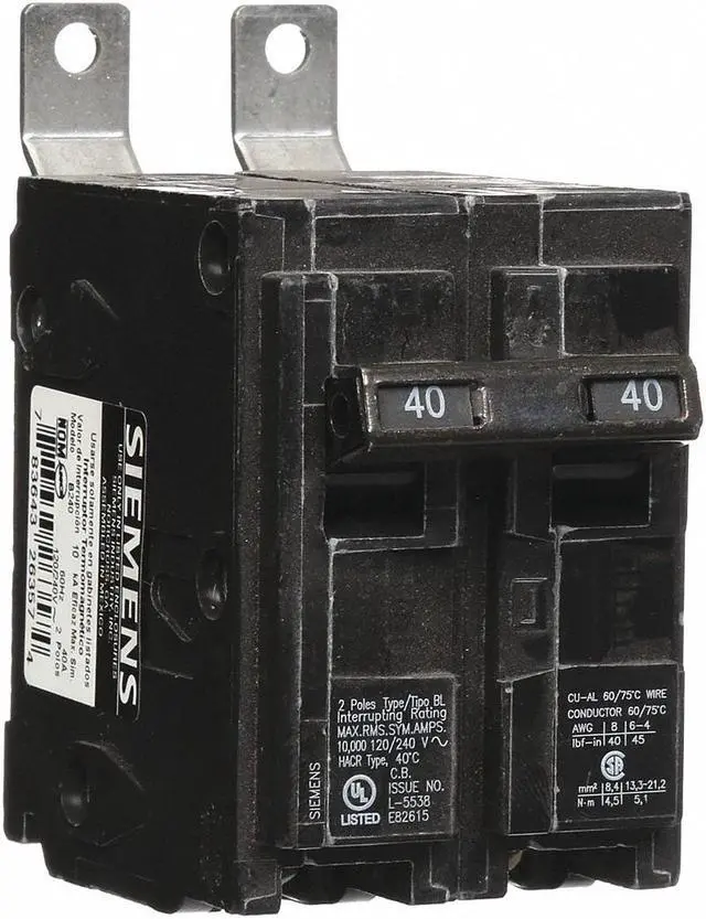 Alt view image 2 of 3 - SIEMENS B240 Miniature Circuit Breaker, BL Series, 40A, 2 Pole, 120/240V AC,