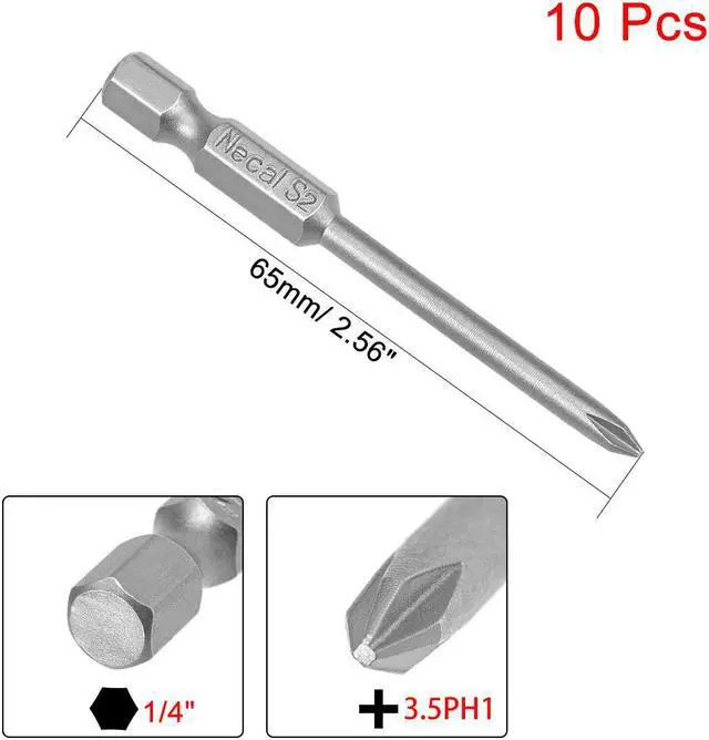 Alt view image 2 of 4 - 10Pcs 1/4-Inch Hex Shank 65mm Length Phillips 3.5PH1 Magnetic Screw Driver S2 Screwdriver Bits
