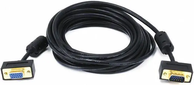 Alt view image 7 of 9 - Monoprice Ultra Slim SVGA Super VGA Male to Female Monitor Cable - 15 Feet With Ferrites | 30/32AWG, Gold Plated Connector