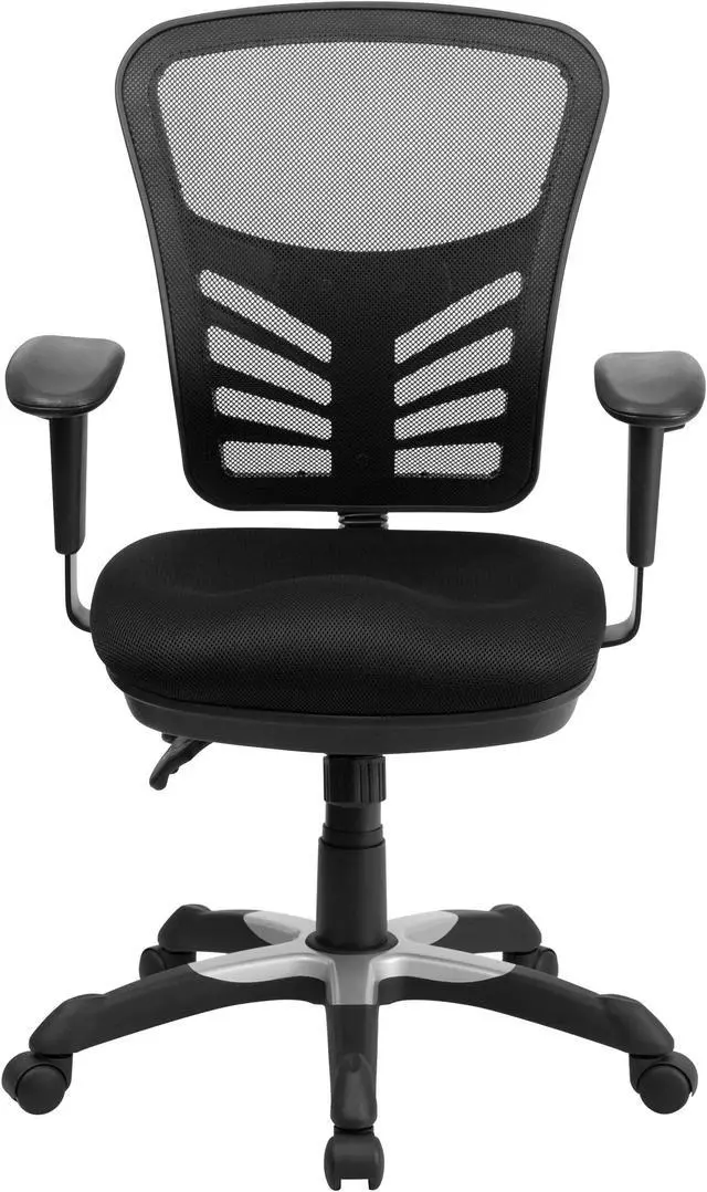Alt view image 4 of 20 - Mid-Back Black Mesh Multifunction Executive Swivel Ergonomic Office Chair with Adjustable Arms