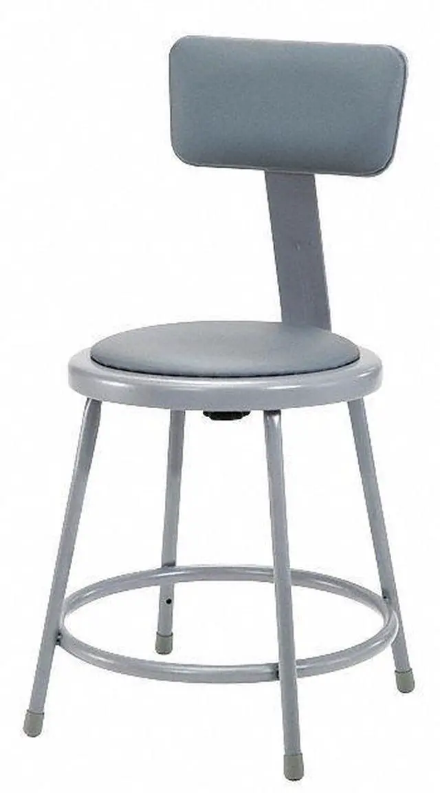 Alt view image 5 of 6 - NPS 6418B 6400 Series Heavy Duty Vinyl Padded Stool with Backrest-  Supports 300 lb - 18" Seat Height - Gray Seat, Gray Back, Gray Base