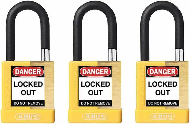 Main image of Abus Alike-Keyed Padlock, Open Shackle Type, 1-1/2" Shackle Height, Yellow 20074