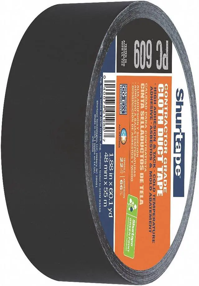 Alt view image 3 of 9 - Shurtape PC609-48/55BLK Industrial Grade Cloth Black Duct Tape: 2 in. x 60 yds.