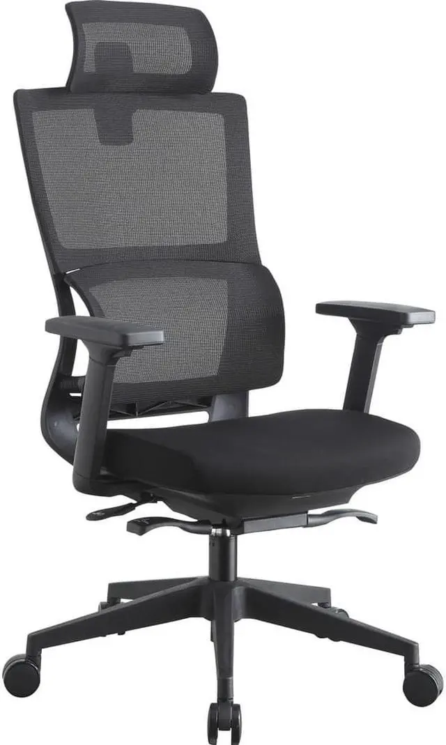 Alt view image 11 of 19 - Lorell High Back Mesh Chair w/ Headrest - Black Seat - Black Back - 5-star Base - 28.5" Length x 28.5" Width x 51" Height
